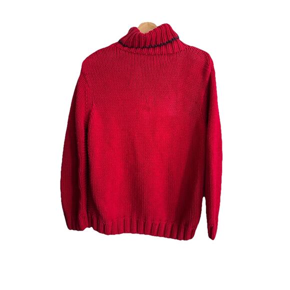 Tommy Hilfiger Hand 3D Chunky Knit Turtleneck Sweater Large Vintage 90s Big Logo - Picture 2 of 13